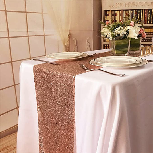 Qfdian Party decoration Rose Gold Sequin Table Runner for Event Party Wedding Bridal Shower Baby Shower Cake/Dinner Table Decor 180x30cm Tablecloth