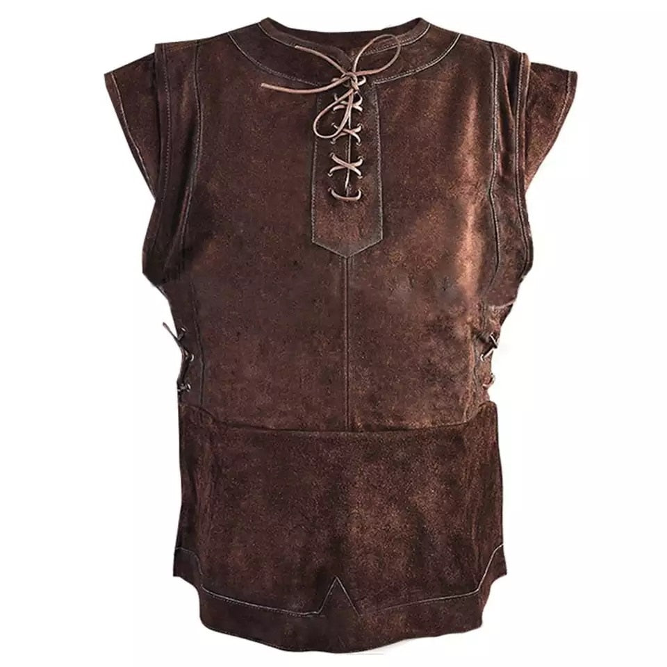 Qfdian halloween decorations halloween costumes halloween gift Medieval Vest Vikings Archer Costume Adult Chest Body Armor Suede Outfit Jerkin Coat Halloween For Men