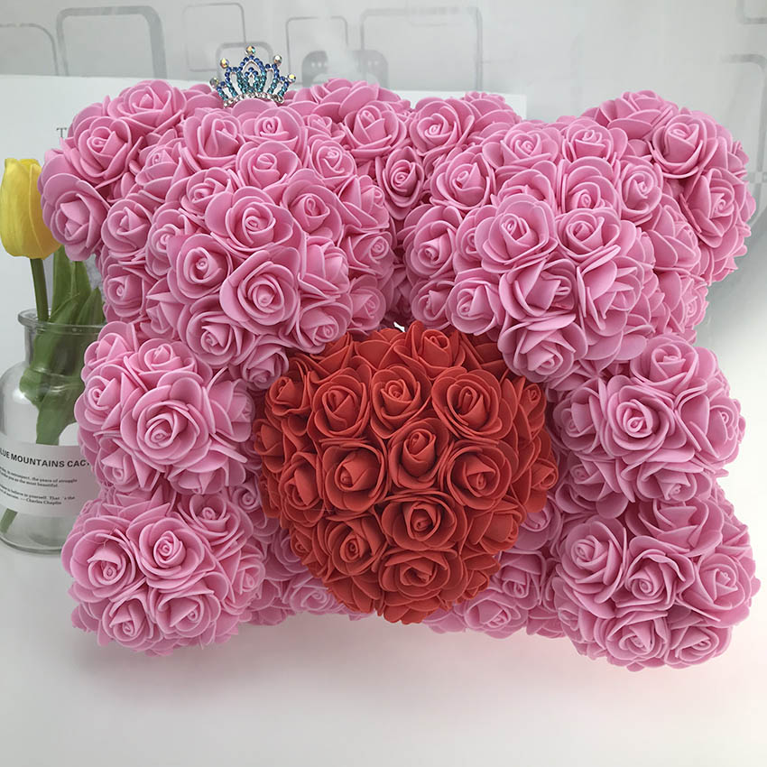 Qfdian valentines day gifts for her Artificial Flowers Rose Bear Multicolor Plastic Foam Rose Teddy Bear Girlfriend Valentines Day Gift Birthday Party Decoration