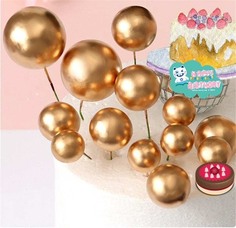 Qfdian Party decoration valentines day  5PCS Birthday Party Golden/silver Ball Cake Decoration Cake Topper Creative Fruit Dessert Decor Insert Bead for Birthday Party