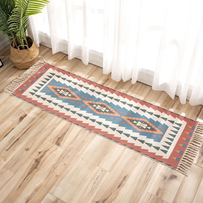 Qfdian easter decorations clearance Luxury Bohemia Ethnic Style Cotton Linen Soft Carpet Handmade Tassel Rug Living Room Bedside Floor Mat Pad Home Boho Decoration