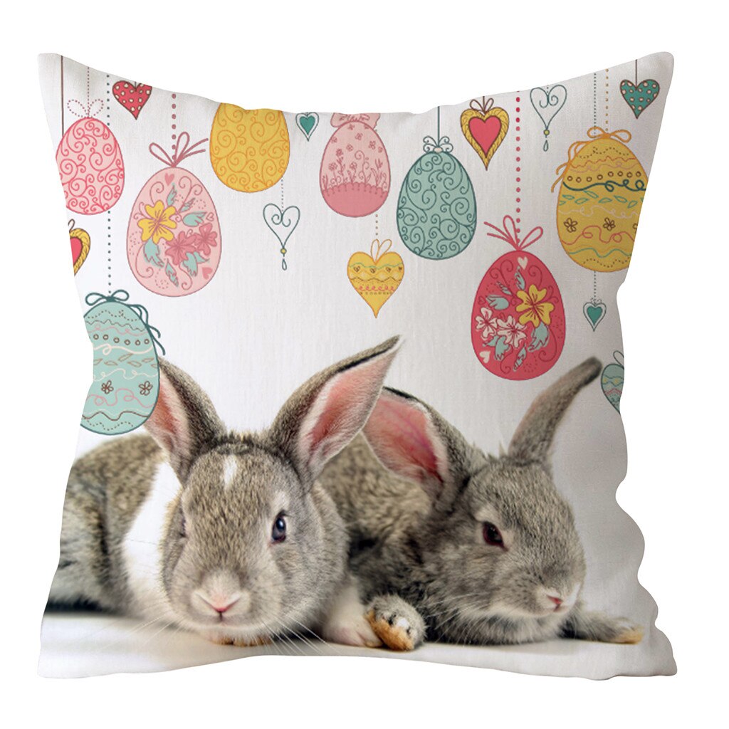 Qfdian easter decorations clearance Happy Easter Cushion Cover Bunny Eggs Decorative Pillow Cover Easter Rabbit Print Pillow Case Sofa Car Cushion Cover Home Decor