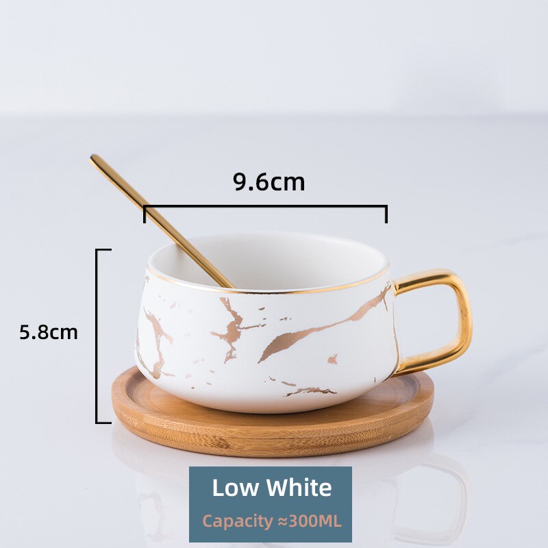 Gold Handle Marble Ceramic Mugs Porcelain Tea Coffee Child Breakfast Milk Cup With Spoon Saucer Lid Couple Friends Birthday Gift