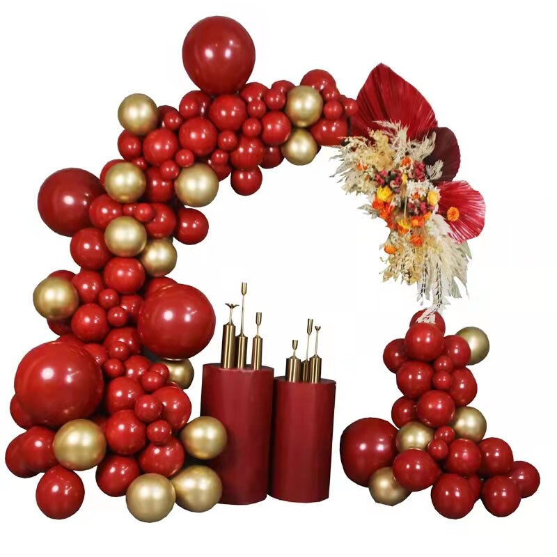 Qfdian valentines day decorations for the home 105pcs 5/10/18inch Ruby Red Wedding Balloon Arch Kit Chrome Gold Latex Balloons Garland Birthday Vanltine's Day Party Decor Ball