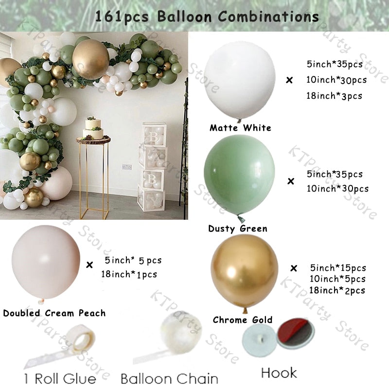 Qfdian Christmas decor ideas 161pcs Balloon Garland Arch Kit Wedding Decoration Sage Green Gold Latex White Balloon Arch Birthday Party Baby Shower Decor