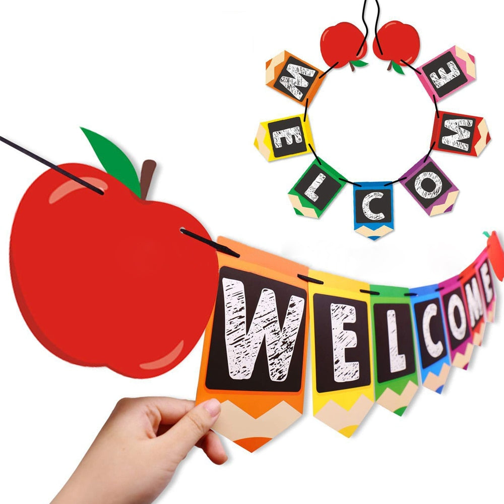 Qfdian Party decoration hot sale new 2pcs Welcome Class Back to School Hanging Sign Banner Bunting First Day of School for Classroom Decor Party Decorations