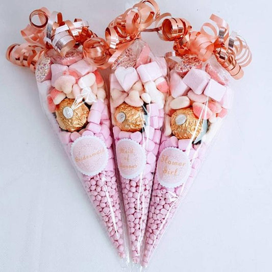 Qfdian Party decoration hot sale new 50pcs Candy Bag Wedding Birthday Party Favors Candy Cellophane Cone Storage Bags Girl 1st Birthday Decorations Organza Pouches