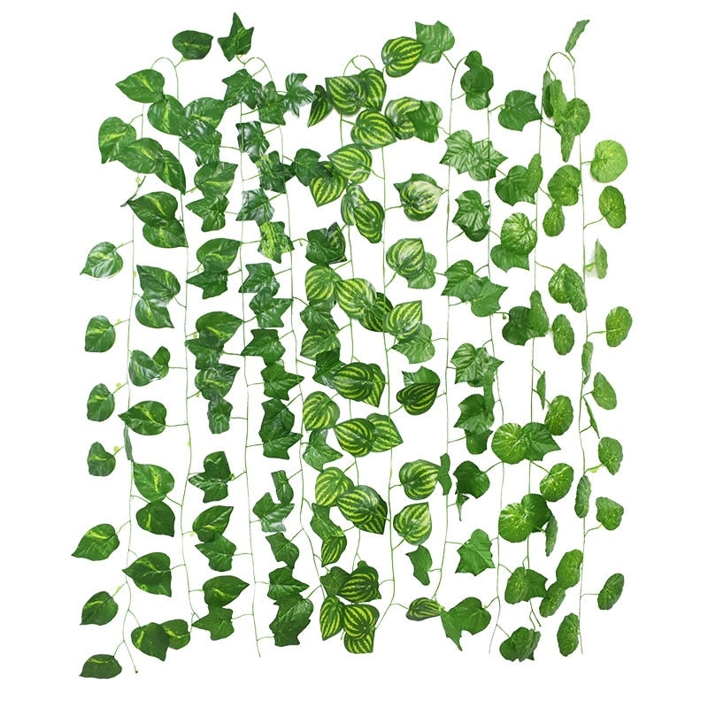 Qfdian Party decoration 12Pack 230cm Artificial Plant Ivy Garland Fake Silk Greenery Leaf Vine Hanging Green Foliage for Room Office Wedding Wall Decor