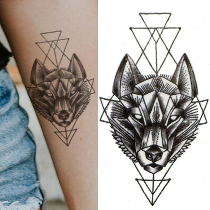 Qfdian gifts for women hot sale new Waterproof Temporary Tattoo Sticker Geometry Animal Wolf Fake Tattoo Sticker  Body Art Arm Fake Sleeve Tattoo Men Wome