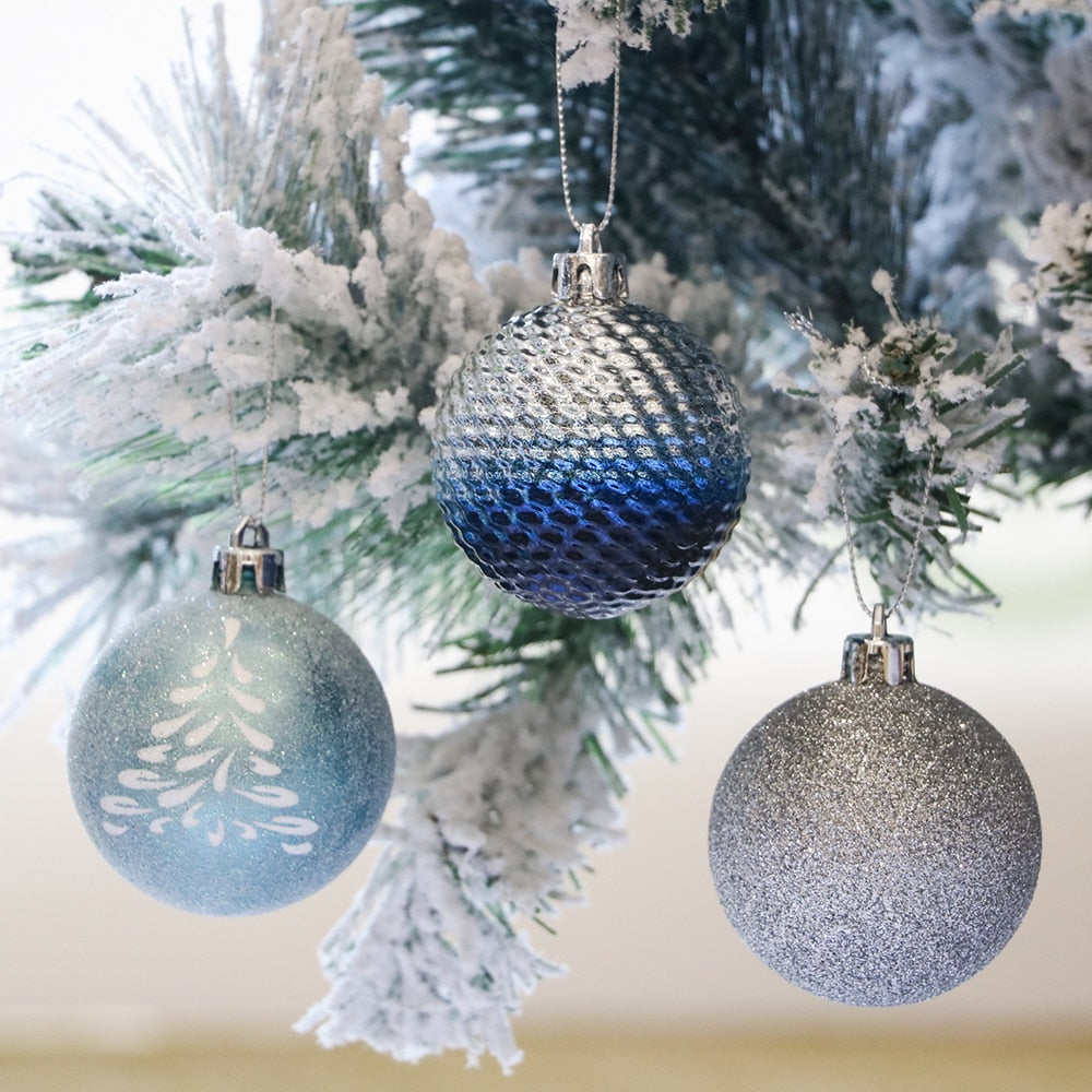 Qfdian  30pcs 6cm Christmas Tree Decor Balls Glitter Blue Gold Plating Hanging Pendants Ball For Home New Year Ornament
