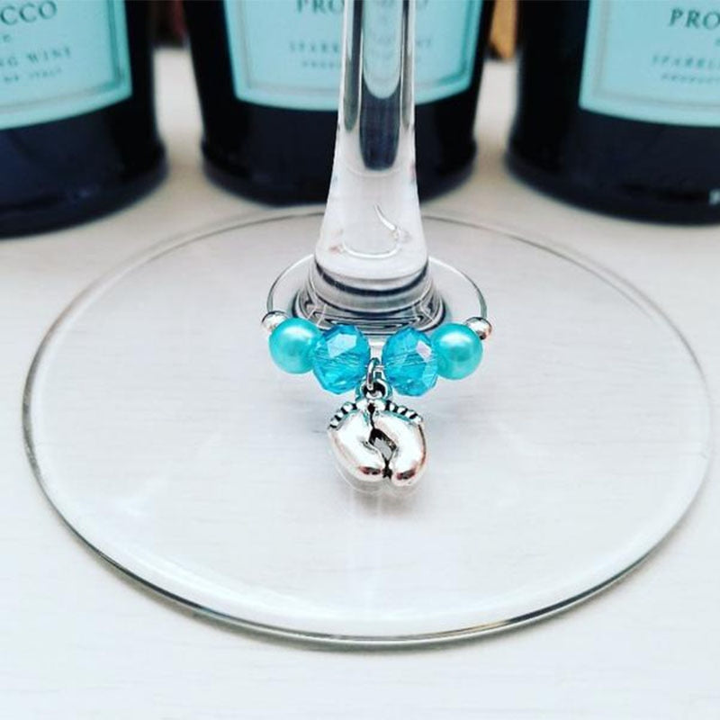 Qfdian Party gifts Party decoration hot sale new Pink blue boy girl baby shower Gender Reveal Baptism Christening first birthday feet champagne Wine glass Charm decoration gift