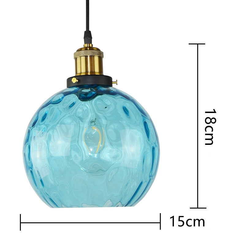 Modern Led Glass Ball Pendant Light Blue Hanging Lighting Living Dining Room Kitchen Bedroom Lamp Corridor Hotel Decoration Home