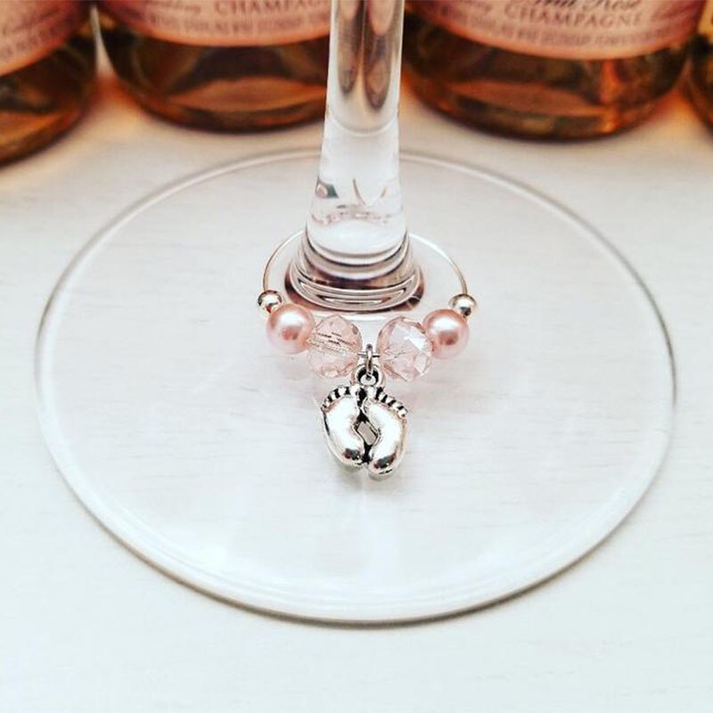 Qfdian Party gifts Party decoration hot sale new Pink blue boy girl baby shower Gender Reveal Baptism Christening first birthday feet champagne Wine glass Charm decoration gift