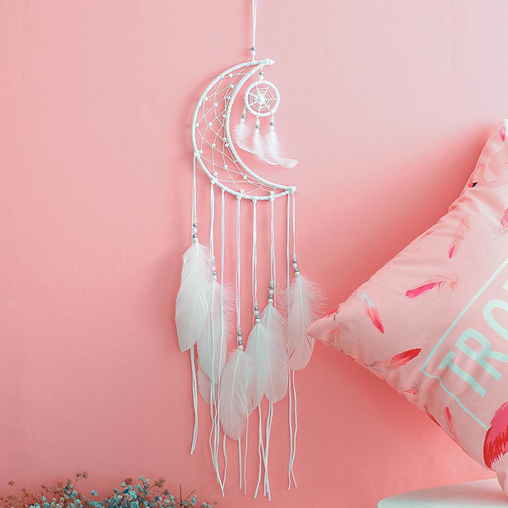 Qfdian Cozy apartment aesthetic hot sale new Mini Moon Wind Chimes Dream Catcher Handmade Dream Catchers Net Hanging Decoration Ornament for Room Car #AO