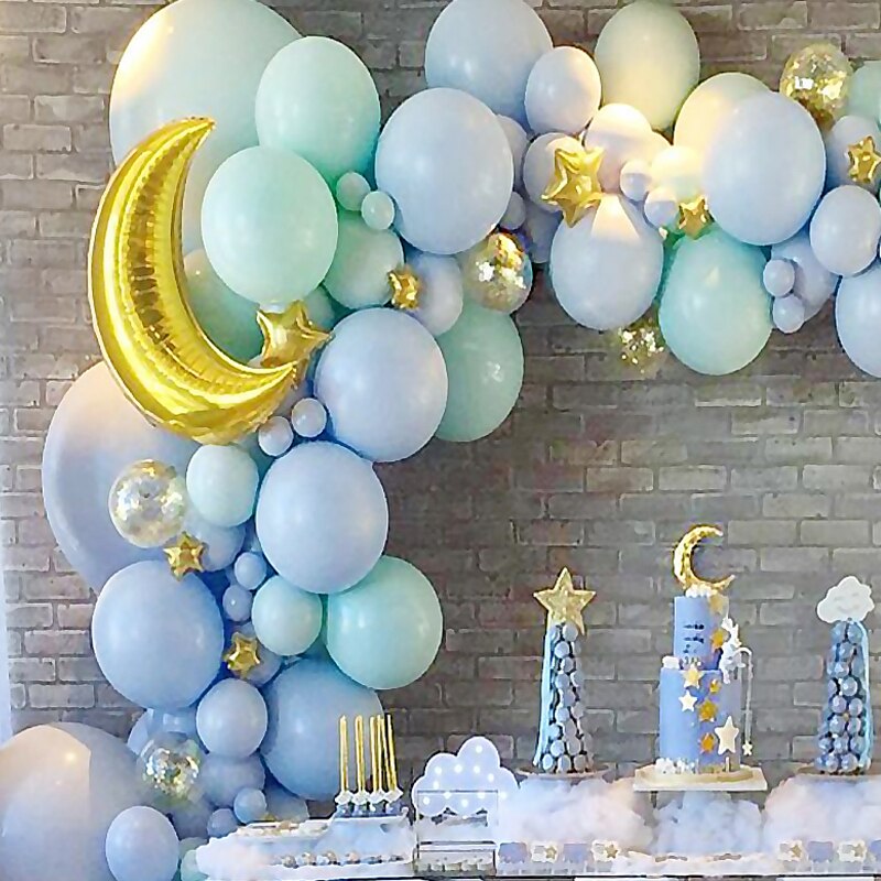 Qfdian birthday decorations 137 pcs Ocean blue theme balloon set Tiffany blue balloon  package Wedding Birthday Baloon party decoration  moon Metallic