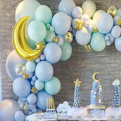 Qfdian birthday decorations 137 pcs Ocean blue theme balloon set Tiffany blue balloon  package Wedding Birthday Baloon party decoration  moon Metallic