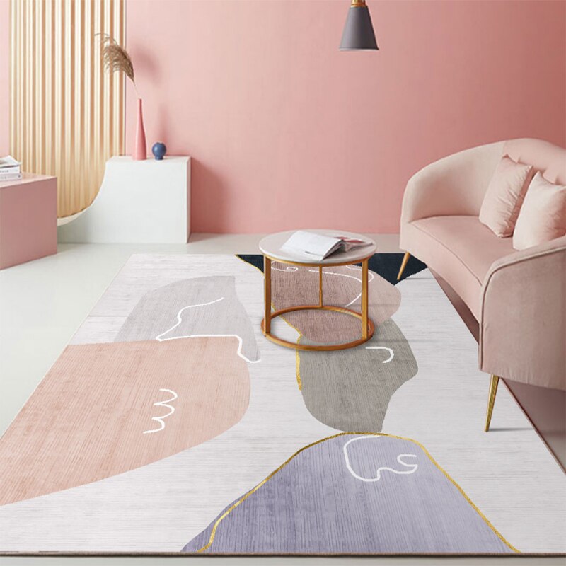 Qfdian Living room remodel Pink Geometric Large Carpets Area Rugs for Living room Home Decor Tatami Kids Play Floor Mats Sofa Blanket Bedside Modern Carpet