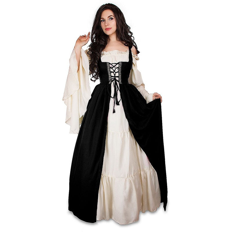 Qfdian S-6XL Medieval Punk Dress Cosplay Halloween Costumes Women Palace Carnival Party Disguise Princess Female Victorian Vestido Robe