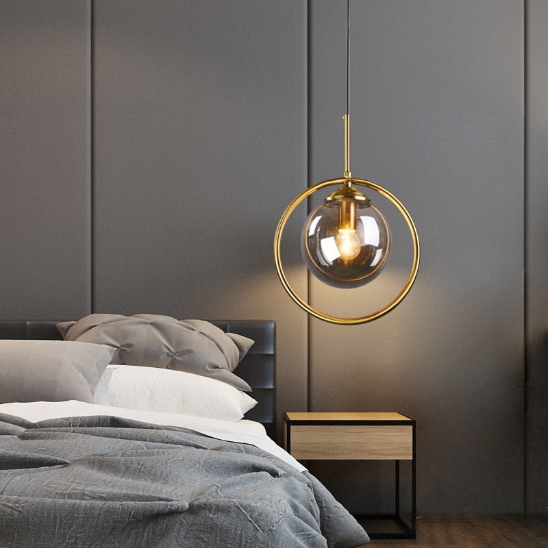 Qfdian home decor hot sale new Modern Led Bedside Pendant Light Fixture Nordic Indoor Golden Iron Hanging Lamp Luminaire Kitchen Dining Room Home Decor Lights