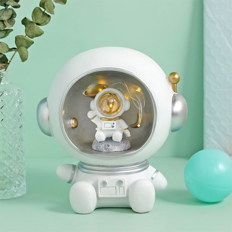 Qfdian Party decoration Grey White Astronaut Piggy Bank Resin Night Light Home Decoration Party Favors Gifts for Kids Birthday Party Decorations