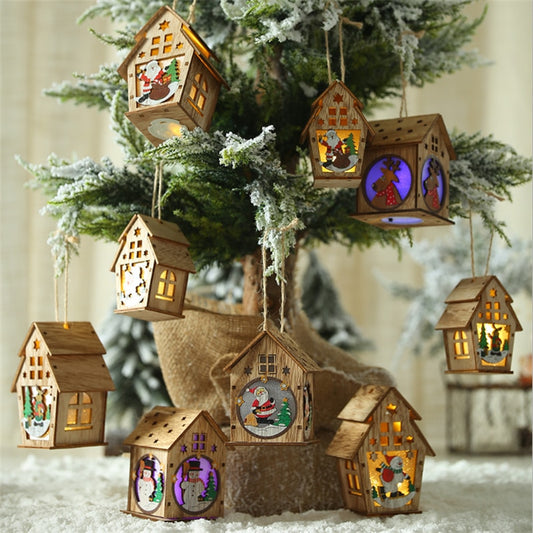 Qfdian  Christmas New Christmas Decoration Luminous Wooden House Creative Small House Home Party Hotel Restaurant Christmas Tree Pendant DIY