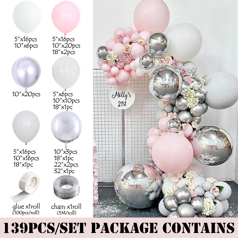 Qfdian Party decoration hot sale new 139Pcs Pastel Pink Grey Color Matte Balloon Garland For Bride Wedding Decorations Outside Home Party Balloon Arch With 4D Globos