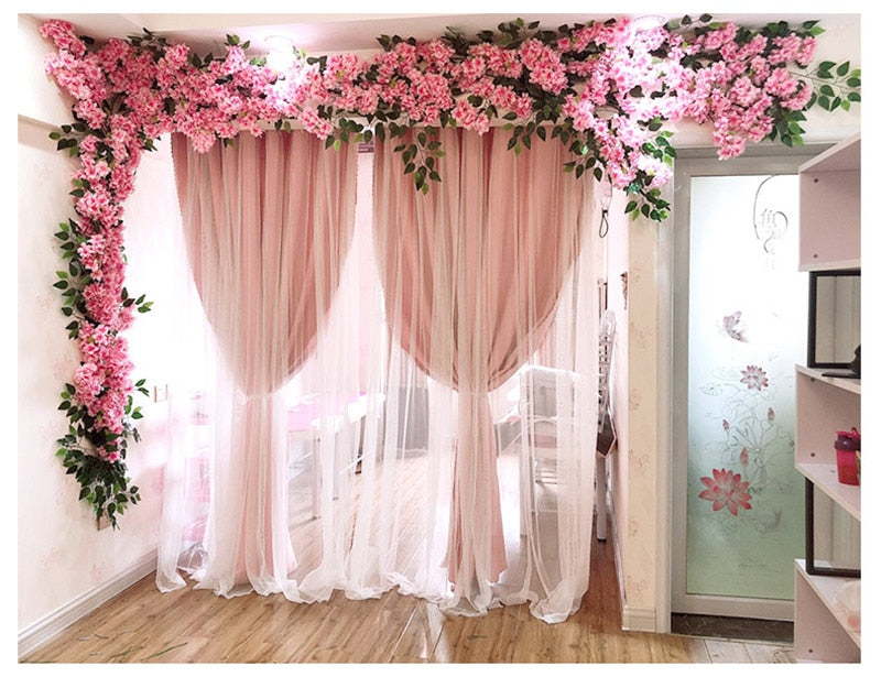 100cm Silk flowers Long-Peach Sakura Artificial flower Pink Wedding Decoration Cherry blossom branch for home Decor wedding Arch