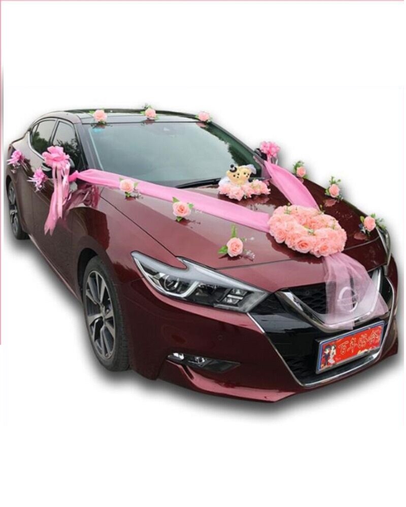 Qfdian Party decoration Wedding Car Simulation Flowers Decoration Set Bride To Be Team Car Head Flower Romantic Wedding Car Decoration