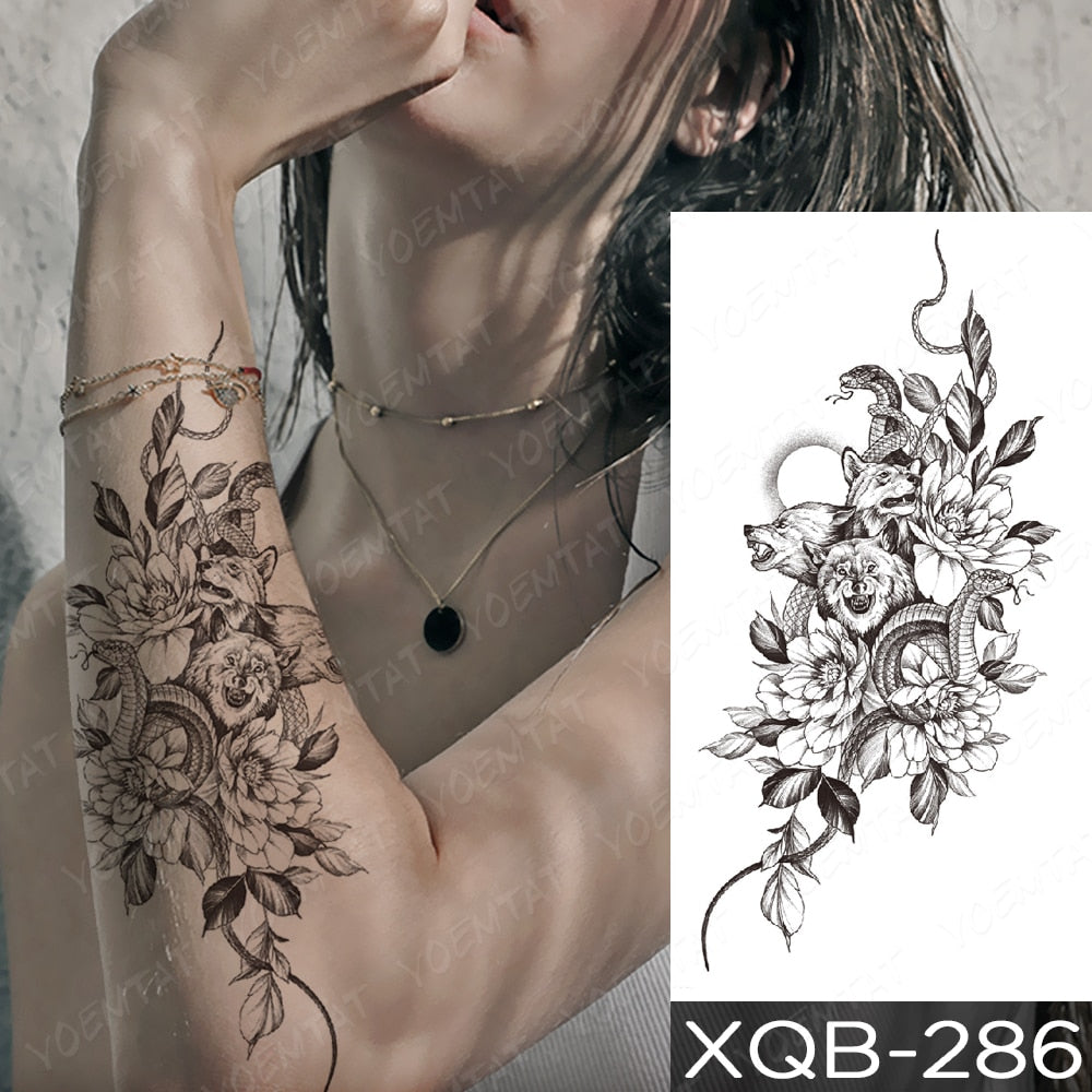 Qfdian Waterproof Temporary Tattoo Sticker I Love You Flash Tattoos Lip Print Butterfly Flowers Body Art Arm Fake Sleeve Tatoo Women