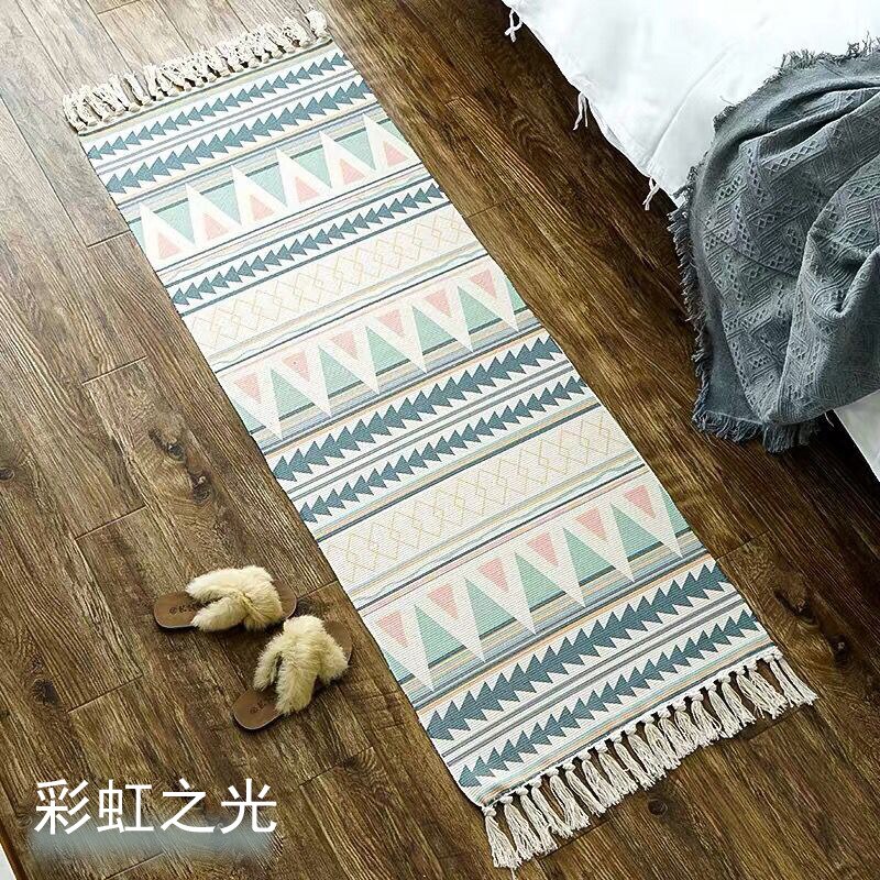 Qfdian easter decorations clearance Luxury Bohemia Ethnic Style Cotton Linen Soft Carpet Handmade Tassel Rug Living Room Bedside Floor Mat Pad Home Boho Decoration