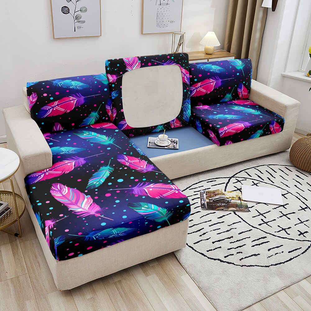 Qfdian Party decoration Feather Sofa Seat Cover Fabric Elastic Cushion Cover For L Shape Sofa Chaise Longue Slipcover Couch Sofa Covers 1-4 Seater