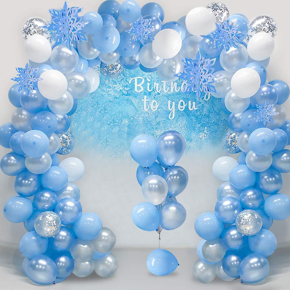 Qfdian Party gifts Party decoration hot sale new 113pcs Blue White Silver Latex Balloon Garland Arch Kit Snowflake Birthday Christmas Winter Mall Home Party Background Decor