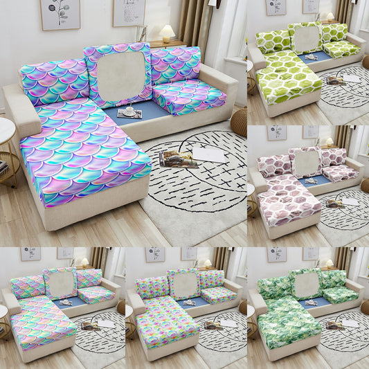 Qfdian Party decoration Sofa Seat Cover Mermaid Scales Printed Sofa Cushion Cover For Living Room Corner Sofa Slipcover Elastic Couch Cover 1-4 Seater