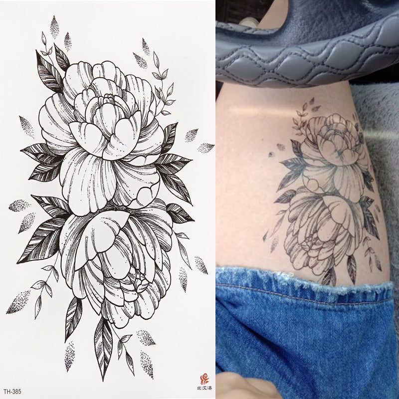 Qfdian Party decoration hot sale new Waterproof Temporary Tattoo Sticker Black Roses Flower Pattern Design Full Flower Arm Body Art Big Large Fake Tattoo Sticker 1PC