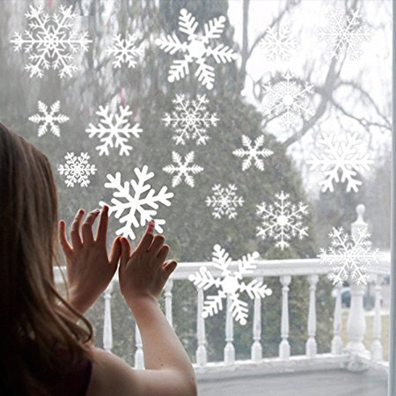 Qfdian  Christmas 27Pcs Christmas Snowflake Window Sticker Christmas Wall Stickers Kids Room Wall Decals Christmas Decorations for Home New Year