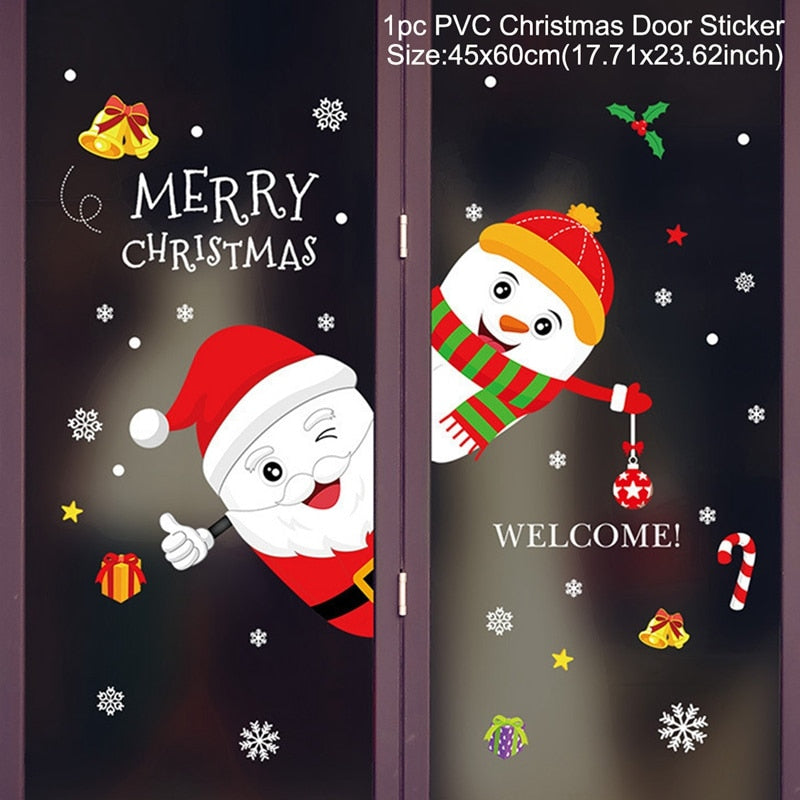 Qfdian Christmas  Window Stickers Christmas Decorations for Home Navidad 2021 Christmas Ornaments Xmas Party Decor Happy New Year 2022