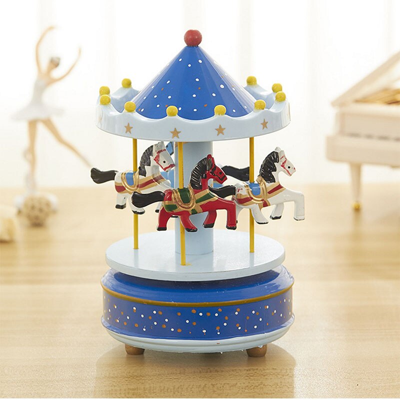 Qfdian Party decoration Blue Pink Wooden Carousel Music Box Valentines Day Gift Souvenir Gift Wedding Favors Gifts for Guest