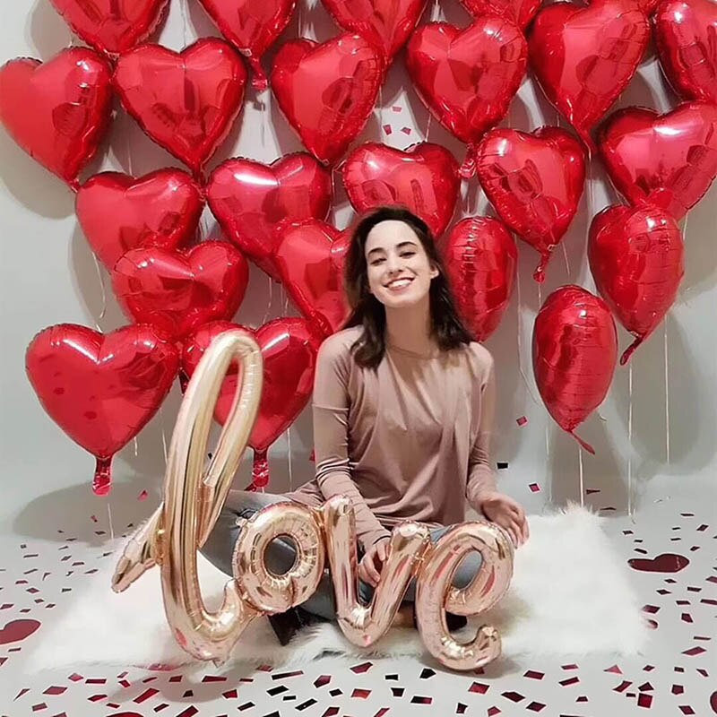 Qfdian valentines day gifts for her 21pcs/set 18inch Rose Gold Red Heart Foil Balloons Love Letter Air Helium Balloon Valentine's Day Wedding Decor Birthday Globos