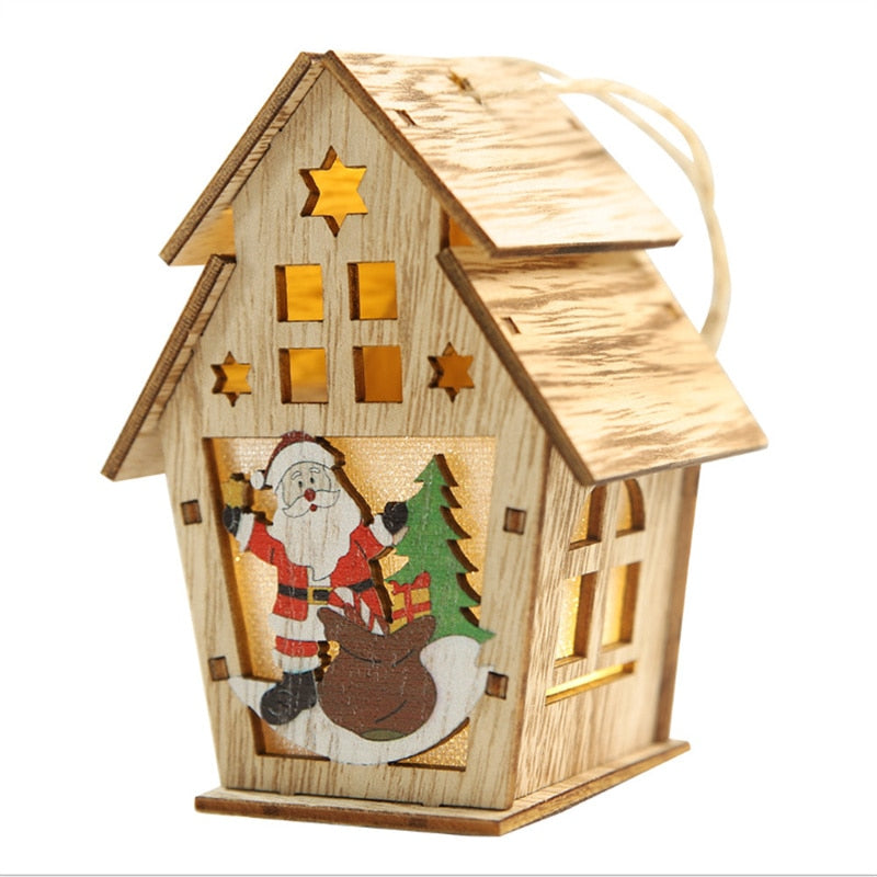 Qfdian  Christmas New Christmas Decoration Luminous Wooden House Creative Small House Home Party Hotel Restaurant Christmas Tree Pendant DIY