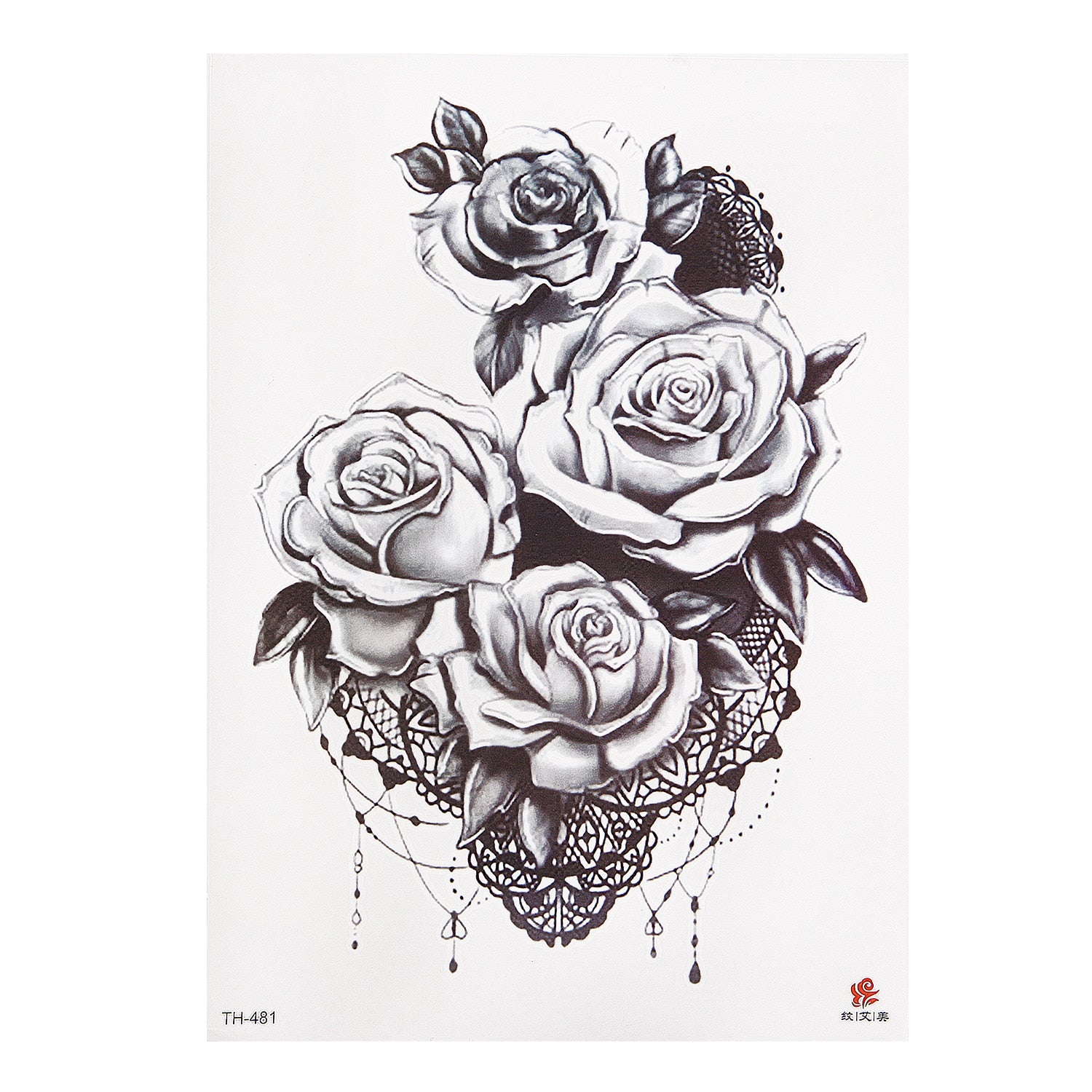 Qfdian Party decoration hot sale new Waterproof Temporary Tattoo Sticker Black Roses Flower Pattern Design Full Flower Arm Body Art Big Large Fake Tattoo Sticker 1PC