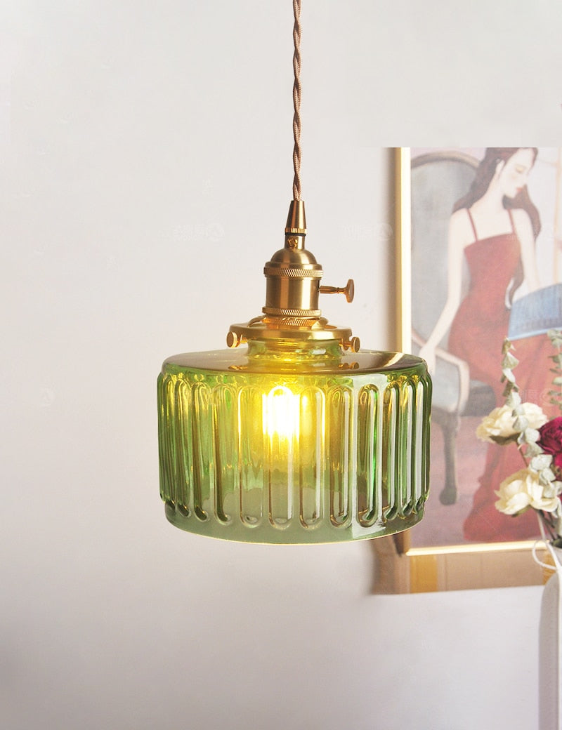 Qfdian home decor hot sale new Color Nordic Pendant Light Lamp Glass Design Deco Led Hanging Light Fixtures Bedroom Modern Copper Japanese Luminaire Suspension
