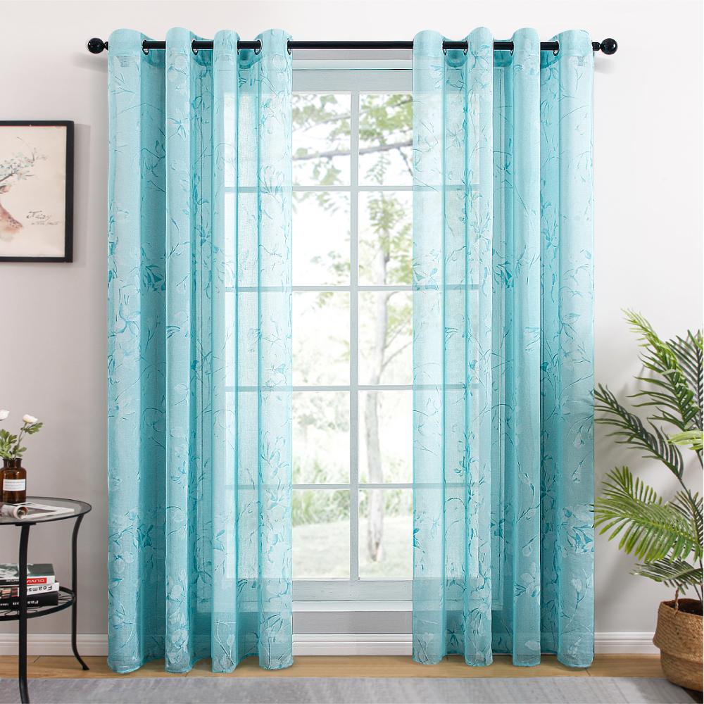 Qfdian valentines day gifts for her Lily Sheer Curtains for Living Room Bedroom Kitchen Window Treatment Flowers Voile Elegant Tulle Drapes Home Decoration