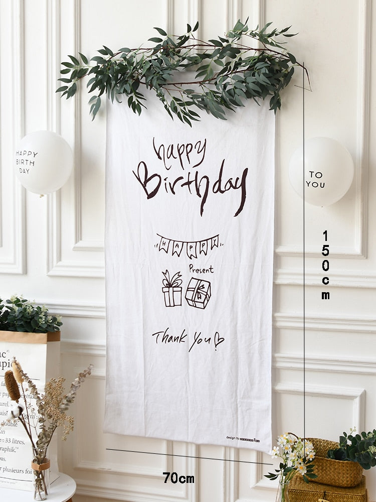 Qfdian Party decoration hot sale new Happy Birthday cloth Banner Sign Door Hanging Wall Decor adult Bday Party Balloon Supplies Favors for Kids Birthday 100 days