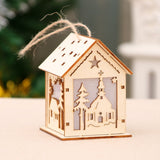 Qfdian halloween decorations christmas decorations Luminous Wooden House Snow House Christmas Tree Hanging Decor Noel Window Display Decor Xmas New Year Gift