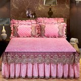 Qfdian Cozy apartment aesthetic hot sale new High-grade Bedding Bed Skirts Pillowcases Purple Velvet Thick Warm Lace Princess Bedspread Bed Sheets Mattress Cover King Queen