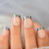 QFDIAN Beige French Nails White Tip Squoval False Nails Short Medium Size Ladies Artificial Manicure Tips for Daily Wear