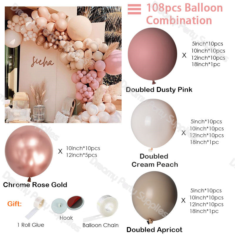 qfdian DIY Doubled Cream Peach Apricot Balloons Garland Retro Pink Ballon Kit Rose Gold Globos Wedding Birthday Baby Shower Party Decor