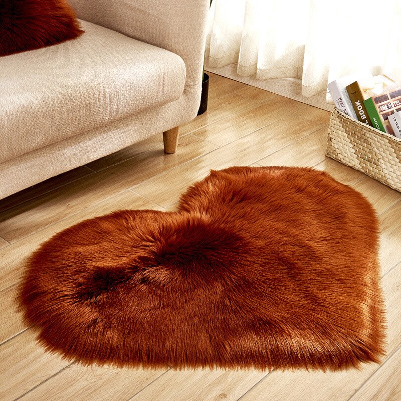 Qfdian Cozy apartment aesthetic Heart-Shape Sheepskin Shaggy Fluffy Plush Area Rug Soft Faux Fur Wool Carpet Rugs for Living Room Parlor Floor Mat Home Decor