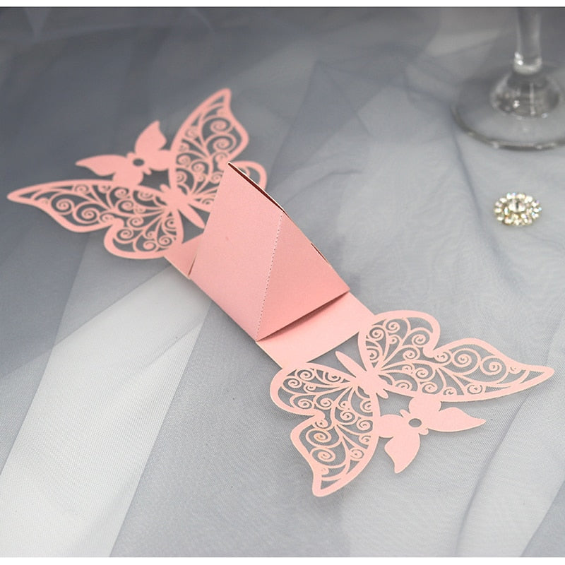 Qfdian 10/50/100pcs Butterfly Laser Cut Hollow Carriage Favors Gifts Box Candy Boxes With Ribbon Baby Shower Wedding Party Supplies