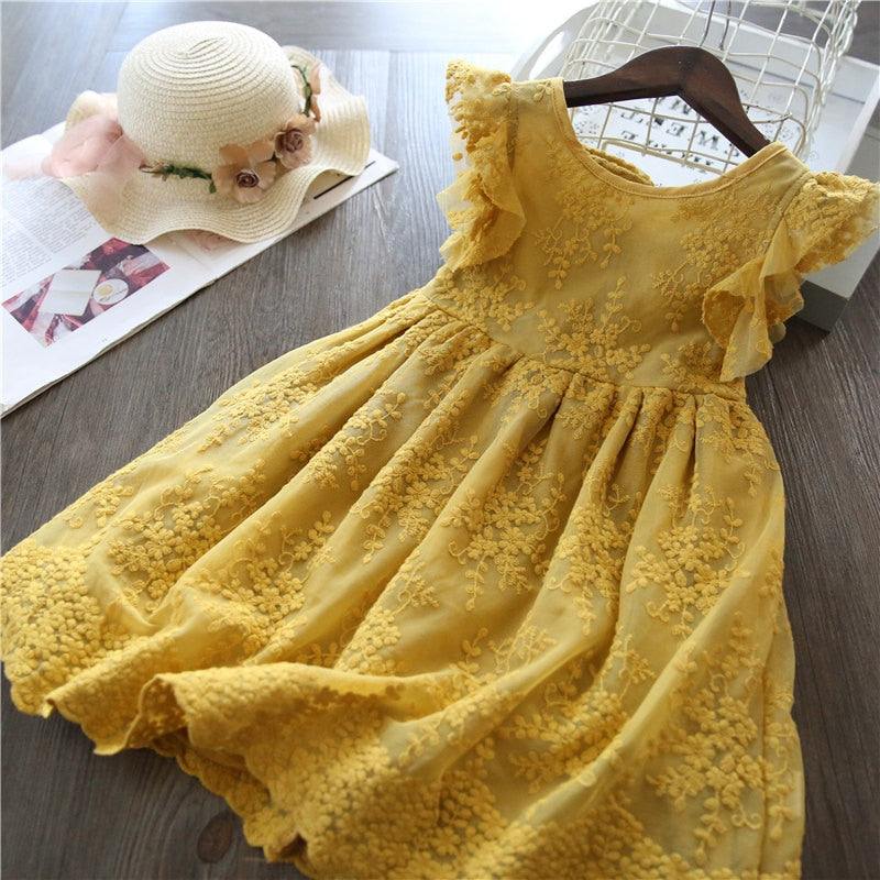 QFDIAN Summer Teens Girl Dresses For Child Floral Short Sleeve Gowns Children Dresses Lace Party Dress Vestido Infantil 3 to 8 Years